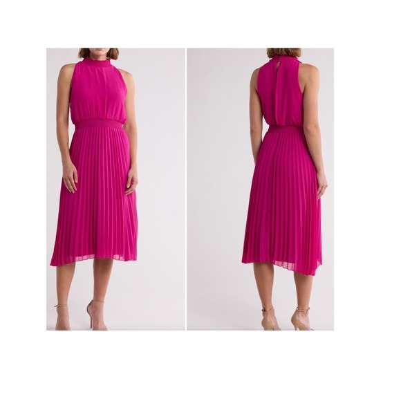 Sam Edelman Dresses & Skirts - NWT Sam Edelman Plissé Midi Dress Size 10 Stunning Raspberry Pink MSRP $150